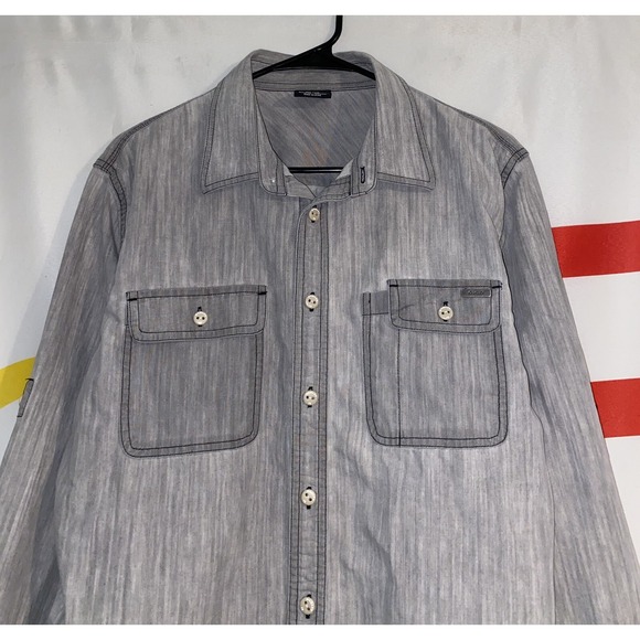 Oakley Button Up Shirt Mens Medium Gray Long Sleeve Pockets Spread Collar - Picture 2 of 8